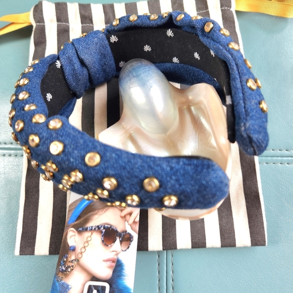 LELE SADOUGHI Dark Indigo Blue Jean Rhinestones Glitz Top Knot Denim Headband OS - Picture 7 of 8